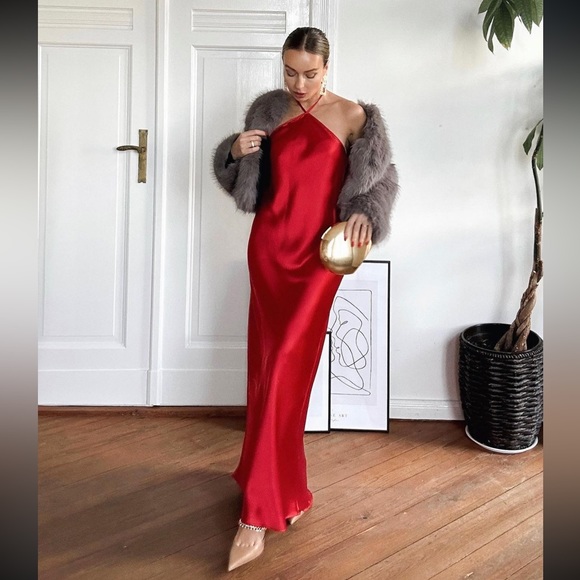 ZARA SATIN EFFECT HALTER SLIP DRESS - Picture 9 of 11